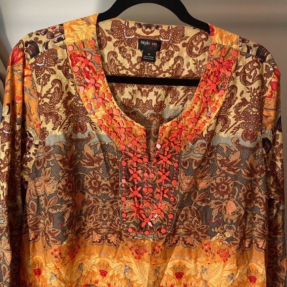 Style & co size 14 bohemian top with beading and 3/4 sleeves - Picture 2 of 7